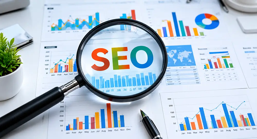 SEO keyword research and search performance charts for real estate marketing