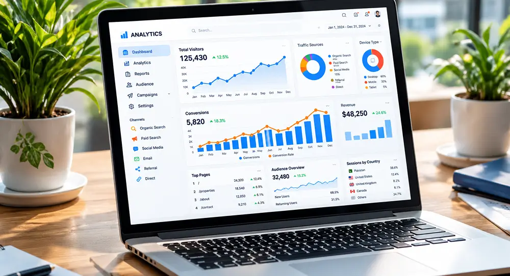 Real estate marketing analytics dashboard showing website performance metrics