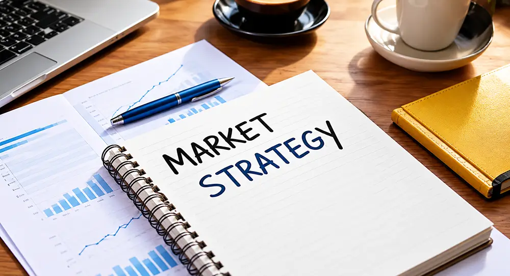 Real estate marketing strategy plan with notes and performance charts